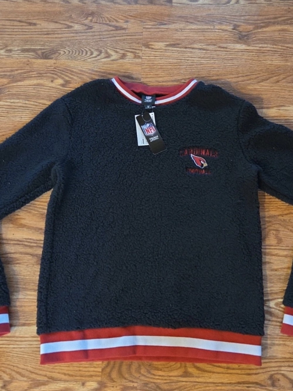 NFL Black Sherpa Crewneck with Red and White Trim